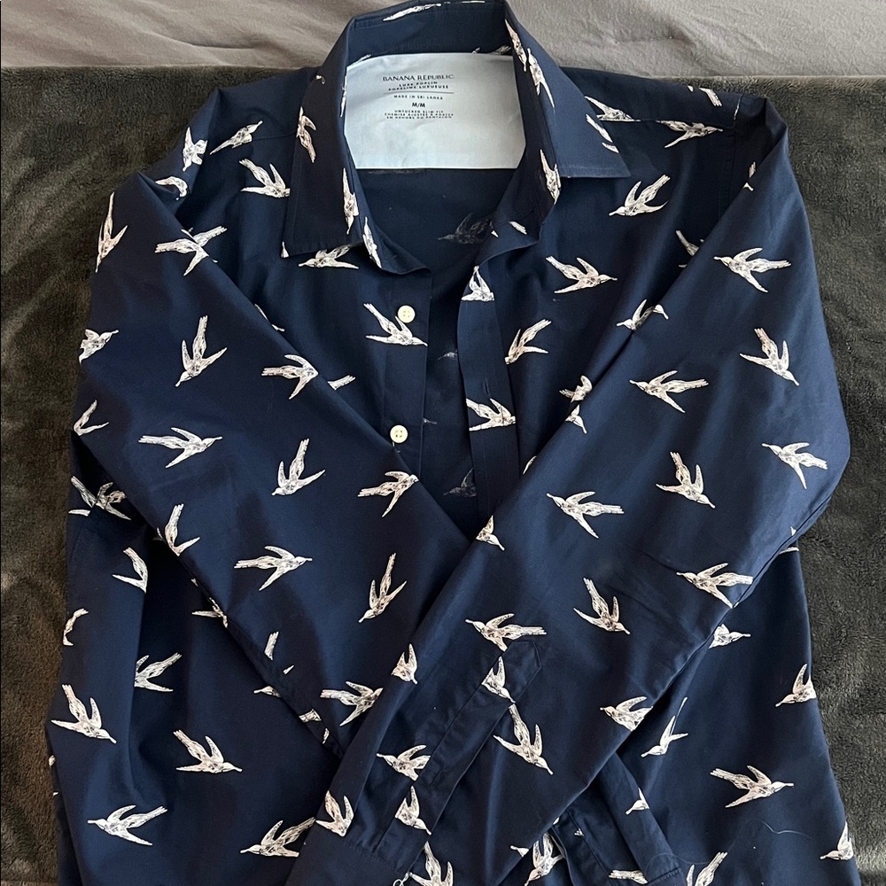 Banana Republic Navy Bird Pattern Shirt